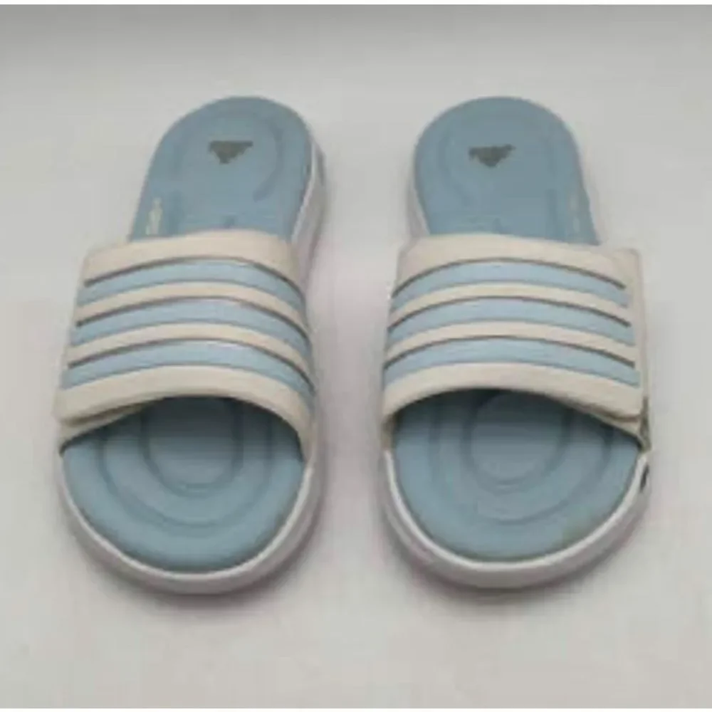 Adidas Adilette Baby Blue White Striped Open Toe Slip-On Classic Comfort Slide S